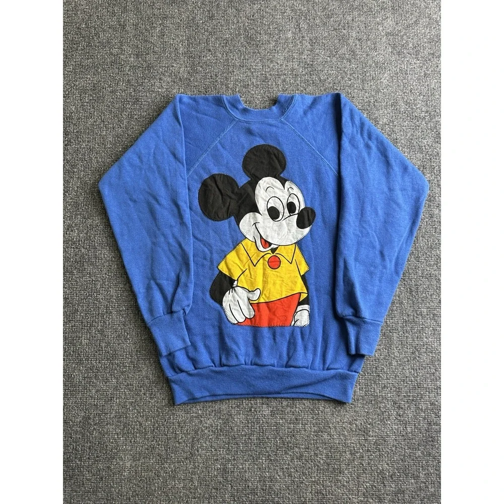 Boys 80s Mickey Mouse Double Sided Applique Sweatshirt Made in USA, Size L 14-16